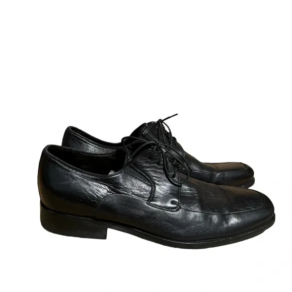 Bruno Magli Black Leather Square Toe Lace Up Dress Shoes